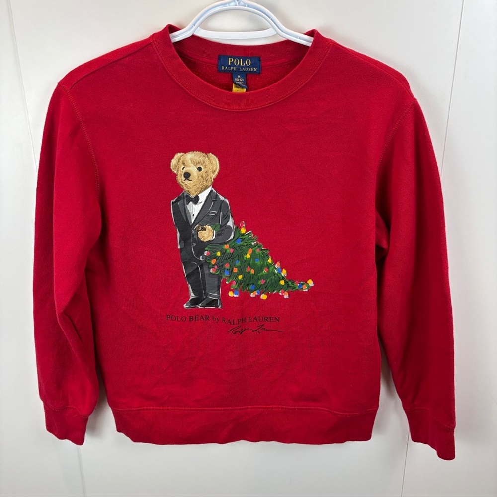Polo Bear by Ralph Lauren Christmas Tree Tuxedo Red Sweatshirt Kids M (10-12)